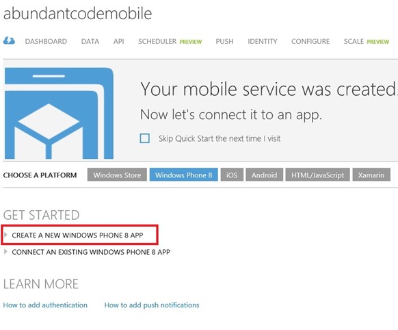 How to create a new Windows Phone app to Connect to Mobile Services in Windows Azure?