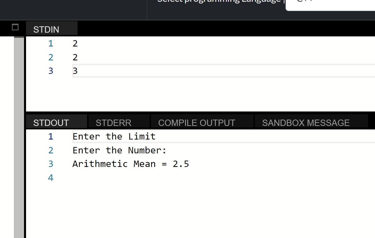C++ Program to Calculate Arithmetic Mean